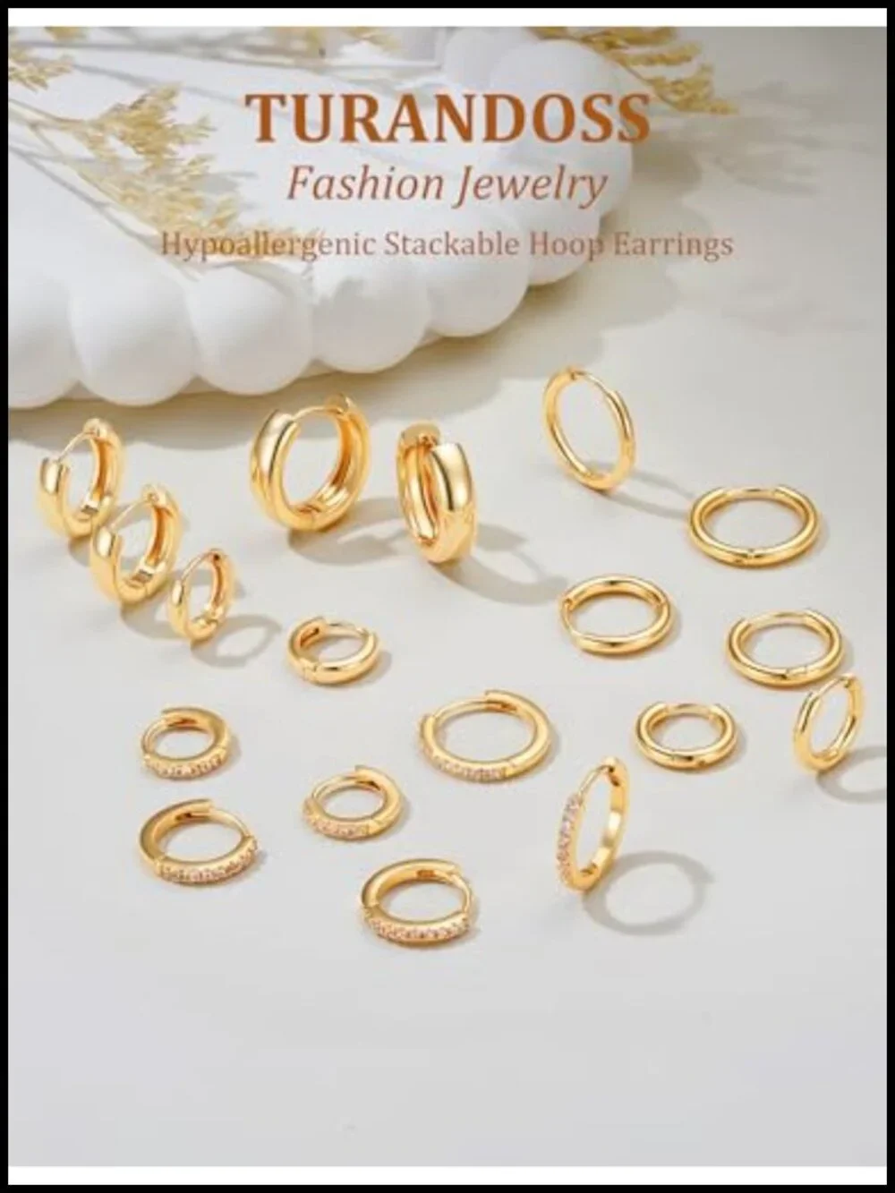 9 Pairs Gold Plated Hoop Earrings for Women, Hypoallergenic Huggies with CZ,